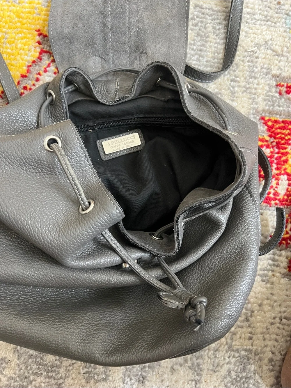 A. Bellucci genuine leather Italian made drawstring flap backpack travel boho